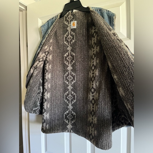 Vintage Carhartt Denim Vest Aztec Sherpa Lining L Rare - Picture 4 of 4
